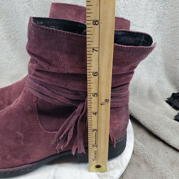 Born Shoes Womens Size 8.5 Burgundy Red Suede Cross Fringe Zip Boots - Picture 5 of 11